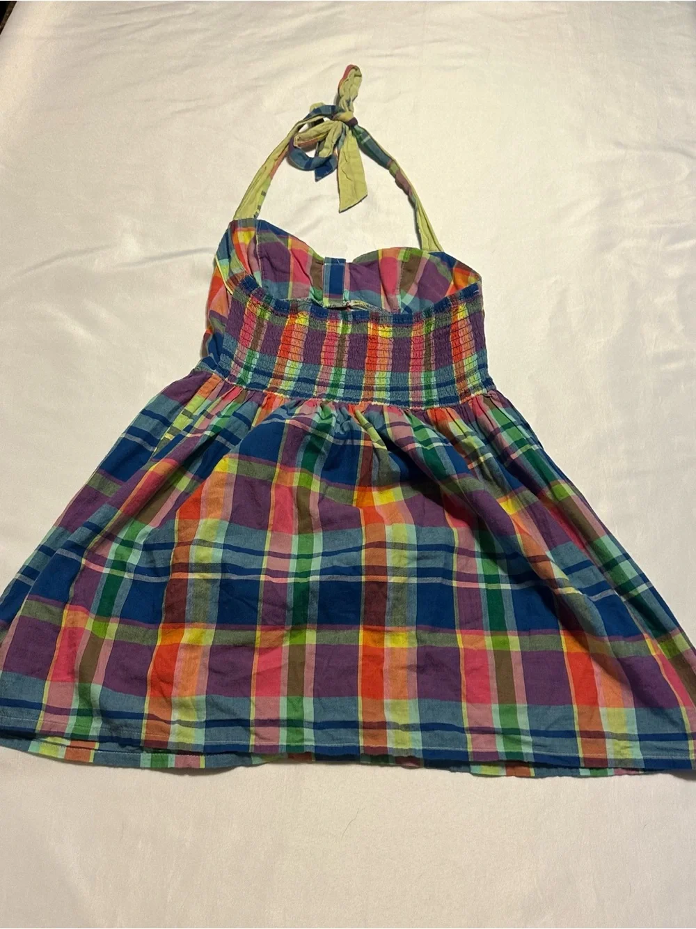 Hollister Blue, Green, Pink & Orange Plaid Halter Dress